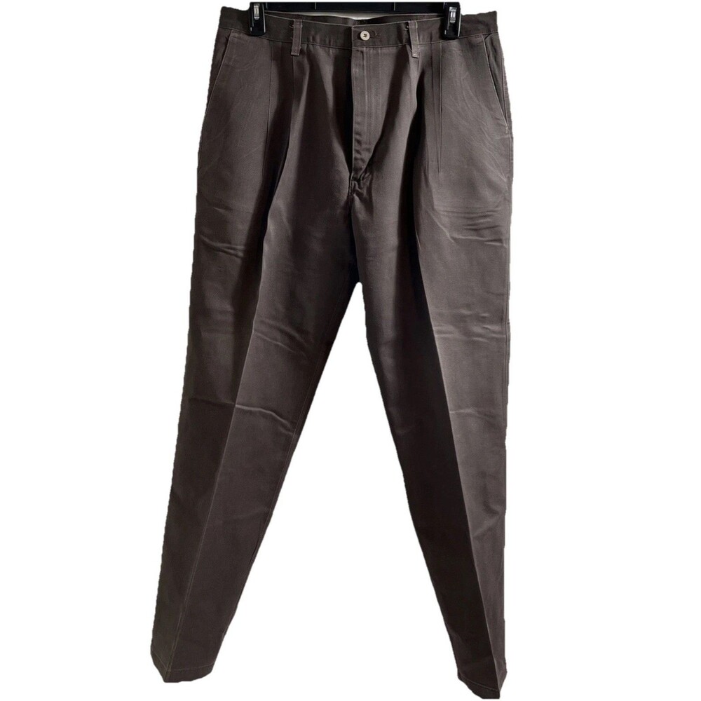 Men's 38x32 Brown Work Pants Starched Pleated Front Slant Pockets Business